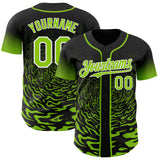 Custom Black Neon Green-White Fluid Wave Splatter Gradient Authentic Baseball Jersey