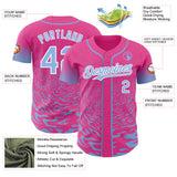 Custom Pink Light Blue-White Fluid Wave Splatter Gradient Authentic Baseball Jersey