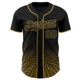 Custom Black-Old Gold Fluid Wave Psychedelic Swirl Authentic Baseball Jersey
