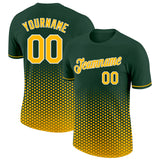 Custom Green Gold-White Geometric Hexagonal Dot Gradient Performance T-Shirt