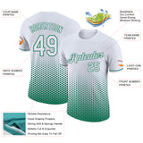 Custom White-Kelly Green Geometric Hexagonal Dot Gradient Performance T-Shirt