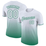 Custom White-Kelly Green Geometric Hexagonal Dot Gradient Performance T-Shirt