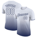 Custom White-Navy Geometric Hexagonal Dot Gradient Performance T-Shirt