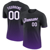 Custom Black White-Purple Geometric Hexagonal Dot Gradient Performance T-Shirt