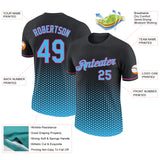 Custom Black Sky Blue-Pink Geometric Hexagonal Dot Gradient Performance T-Shirt
