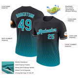 Custom Black Teal-White Geometric Hexagonal Dot Gradient Performance T-Shirt