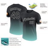 Custom Black Ice Blue-White Geometric Hexagonal Dot Gradient Performance T-Shirt