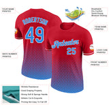 Custom Red Powder Blue-White Geometric Hexagonal Dot Gradient Performance T-Shirt