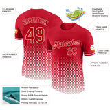 Custom Red-White Geometric Hexagonal Dot Gradient Performance T-Shirt