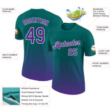 Custom Teal Purple-White Geometric Hexagonal Dot Gradient Performance T-Shirt