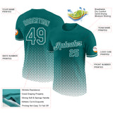 Custom Teal-White Geometric Hexagonal Dot Gradient Performance T-Shirt