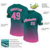 Custom Teal Pink-White Geometric Hexagonal Dot Gradient Performance T-Shirt
