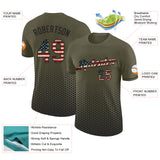 Custom Olive Vintage USA Flag-Black Geometric Hexagonal Dot Gradient Performance T-Shirt