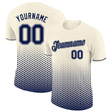 Custom Cream-Navy Geometric Hexagonal Dot Gradient Performance T-Shirt