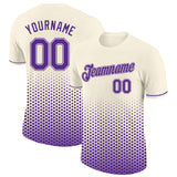 Custom Cream-Purple Geometric Hexagonal Dot Gradient Performance T-Shirt