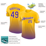 Custom Yellow Purple-White Geometric Hexagonal Dot Gradient Performance T-Shirt