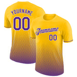 Custom Yellow Purple-White Geometric Hexagonal Dot Gradient Performance T-Shirt