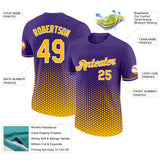 Custom Purple Gold-White Geometric Hexagonal Dot Gradient Performance T-Shirt