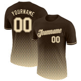 Custom Brown-Cream Geometric Hexagonal Dot Gradient Performance T-Shirt