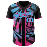 Custom Black Sky Blue-Pink Lightning Gradient Dot Authentic Baseball Jersey