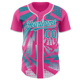 Custom Pink Teal-White Lightning Gradient Dot Authentic Baseball Jersey