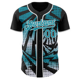 Custom Black Teal-White Lightning Gradient Dot Authentic Baseball Jersey