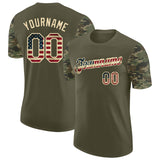 Custom Olive Vintage USA Flag-Cream Camo Two Tone Performance T-Shirt