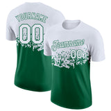 Custom White-Kelly Green Fade Geometric Splatter Fragmented Shards Performance T-Shirt