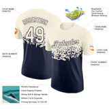 Custom Cream-Navy Fade Geometric Splatter Fragmented Shards Performance T-Shirt