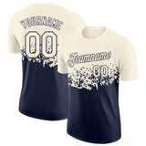 Custom Cream-Navy Fade Geometric Splatter Fragmented Shards Performance T-Shirt