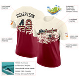 Custom Cream Vintage USA Flag Crimson-Black Fade Geometric Splatter Fragmented Shards Performance T-Shirt