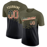 Custom Olive Vintage USA Flag Black-Cream Fade Geometric Splatter Fragmented Shards Performance T-Shirt
