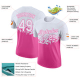 Custom White-Pink Fade Geometric Splatter Fragmented Shards Performance T-Shirt