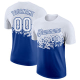 Custom White-Royal Fade Geometric Splatter Fragmented Shards Performance T-Shirt