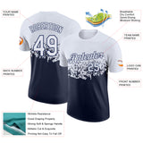 Custom White-Navy Fade Geometric Splatter Fragmented Shards Performance T-Shirt