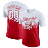 Custom White-Red Fade Geometric Splatter Fragmented Shards Performance T-Shirt