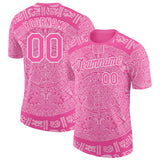 Custom Pink-White Tribal Ethnic Aztec Sun Stone 3D Pattern Performance T-Shirt