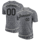 Custom Gray-Black Tribal Ethnic Aztec Sun Stone 3D Pattern Performance T-Shirt