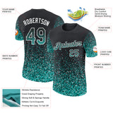 Custom Black Aqua-White Colorful Sparkle Gradient Dots Performance T-Shirt