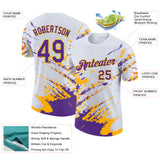 Custom White Purple-Gold Brush Stroke Shatter Splatter Performance T-Shirt