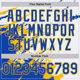Custom White Thunder Blue-Gold Brush Stroke Shatter Splatter Performance T-Shirt