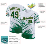 Custom White Green-Old Gold Brush Stroke Shatter Splatter Performance T-Shirt