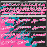 Custom Black Pink Teal-White Brush Stroke Shatter Splatter Performance T-Shirt