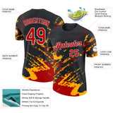 Custom Black Red Gold-White Brush Stroke Shatter Splatter Performance T-Shirt