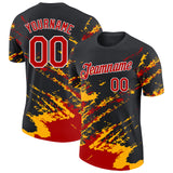 Custom Black Red Gold-White Brush Stroke Shatter Splatter Performance T-Shirt
