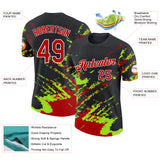 Custom Black Red Neon Green-White Brush Stroke Shatter Splatter Performance T-Shirt