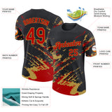 Custom Black Red-Old Gold Brush Stroke Shatter Splatter Performance T-Shirt