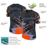 Custom Black Orange-Powder Blue Brush Stroke Shatter Splatter Performance T-Shirt