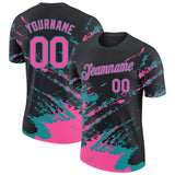 Custom Black Pink-Teal Brush Stroke Shatter Splatter Performance T-Shirt