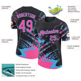Custom Black Pink-Sky Blue Brush Stroke Shatter Splatter Performance T-Shirt